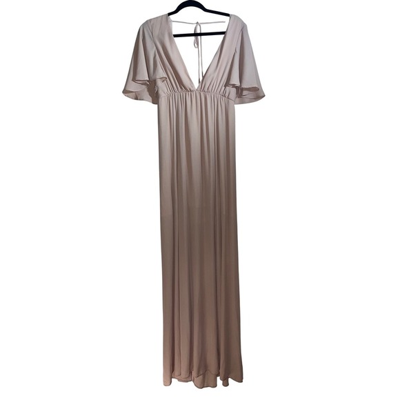 Show Me Your Mumu Faye Flutter Sleeve Maxi Dress V Neck Bridesmaid Sz Large - Picture 2 of 5